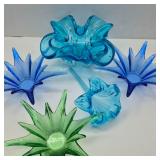 Atomic Candle Holders, Art Glass Dish & Flower