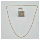 14k Rope Chain, Green Stone 10k Ring, 10k BHG Ear Jackets