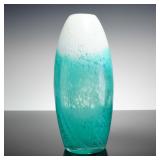 Teal and White Art Glass Vase Oviform Blown...