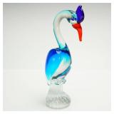 MCM Art Glass Crane Figurine Bird 9.75' Blue...