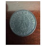 1940-F German 5 Reichspfennig Swastika Coin