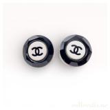 Authentic Chanel CC Logo Black & White Stud...