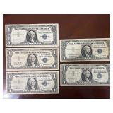 Lot of (5) $1 Silver Certificates - Mixed 1957,...