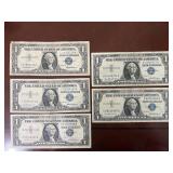 Lot of (5) 1957 $1 Silver Certificates - Blue...