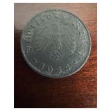 1941-D German 10 Reichspfennig Swastika Coin