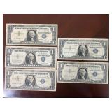 Lot of (5) 1957-A $1 Silver Certificates - Blue...