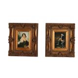 Pair Vintage Figural Oil Paintings Musician &...