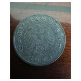 1944-F German 10 Reichspfennig Swastika Coin