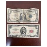 Vintage US Currency Lot $2 Red Seal 1953A and...