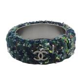 Chanel Coco Mark Wide Tweed Bangle Bracelet
