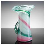 Art Glass Swirl Pitcher 11' Aqua Pink Teal...