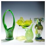 4pc Green Art Glass Vessel Set Mid-Century...