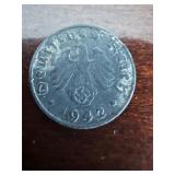 1942-G German 1 Reichspfennig Swastika Coin