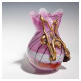 Misu Coman Hand Blown Glass Vase 10' Applied...