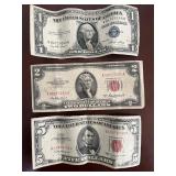 Vintage US Currency Lot $5 Red Seal 1963, $2...