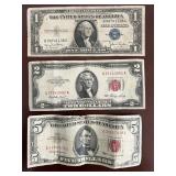Vintage US Currency Lot $5 Red Seal 1963, $2...