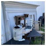 fireplace mantel, rocking chair, child toy sink,