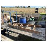metal and wood ladder and metal table