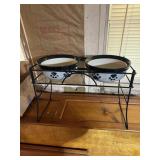 Glass Dog bowl set with metal rack