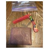 Menï¿½s leather wallet, and folding pocket comb
