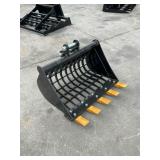 UNUSED MINI ROCK BUCKET WITH TEETH ATTACHMENT FOR MINI EXCAVATOR, APPROX 23in