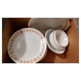 Box of Corelle-Plates, Bowls, Saucers, Platter