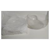8 Etched Glass Plates & Etched Glass Serving Bowl