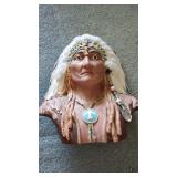 Ceramic Bust of Native American Chief in Headdress