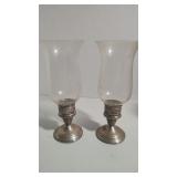Pair of Weighted Sterling Hurricane Candle Holders