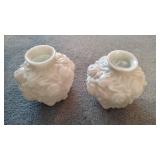 Pair of Imperial Milk Glass Rose Embossed Vases