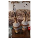 Pair of Mid Century Gold & White Stripe Table...