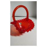 Vintage Fenton Amberina Red Hobnail Ruffle Basket