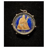 1891 Dime Porthole Style Blue Fancy