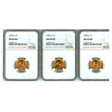 1955-S x3 Cent NGC MS66 RD 3pcs