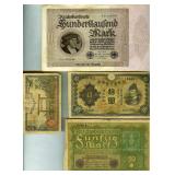 9 Vintage Bank Notes Germany Japan Canada