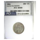 1964 100 Yen Silver PCI MS68 Japan Olympics