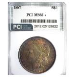 1887 Morgan PCI MS65+ Iridescent Toning