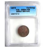 1873 Farthing ICG MS64 RB Great Britain