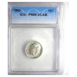 1963 Dime ICG PR69 DCAM LISTS $150