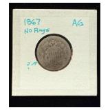 1867 Shield Nickel Die Break