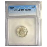 1964 Dime ICG PR69 DCAM LISTS $125