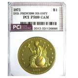 1871 Dollar PCI PR69 CAM Ind Princess Brass Copy