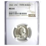 1963 TB Rev Quarter NGC MS64