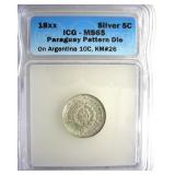 18XX Silver 5C ICG MS65 Paraguay Pattern Die
