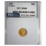 1854 T2 Gold $1 MS65 LISTS $25000