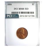 1934 Cent MS68 RD LISTS $4500
