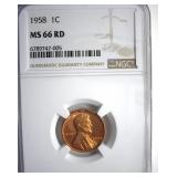 1958 Cent NGC MS66 RD