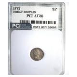 1772 2 Pence PCI AU58 Great Britain