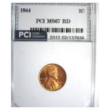 1944 Cent MS67 RD LISTS $200