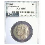 1936 5 Bolivar PCI MS64 Venezuela